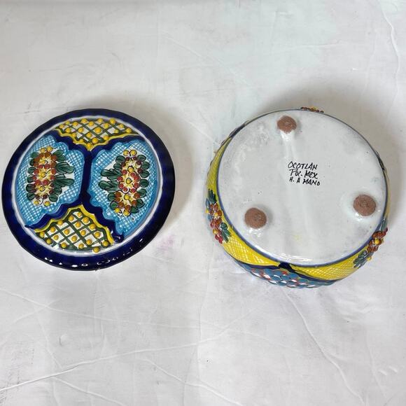 MEXICAN Talavera Lidded Trinket Box Clay Pottery Handmade Round Jewelry Holder - Picture 3 of 5